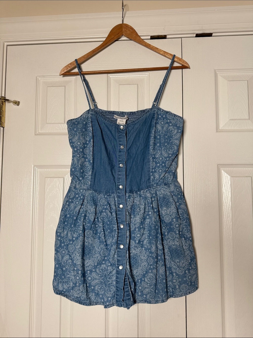 American Rag Paisley Denim Snap Front Romper Skort size M chambray